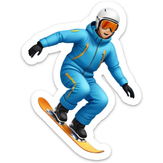An icon showing a snowboarder performing an exciting jump on a snow-covered slope. The background features towering mountains, snow-covered trees, and a bright, clear sky. Transparent background highlights the speed, agility, and thrill of snowboarding. sticker