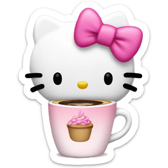 Hello kitty with a pink bow at a all all pink and white coffee shop sticker