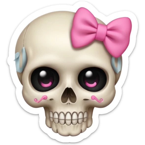 a shy skull with a pink bow, cute and minimal, apple style emoji sticker