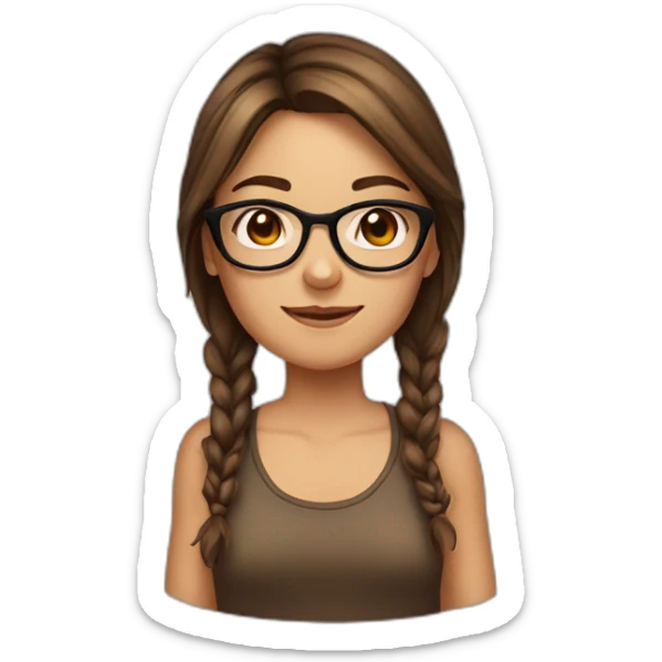 Cute girl with brown hair and glasses and tan sticker