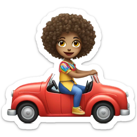 girl with curly hair that is dressed a a clown driving car sticker