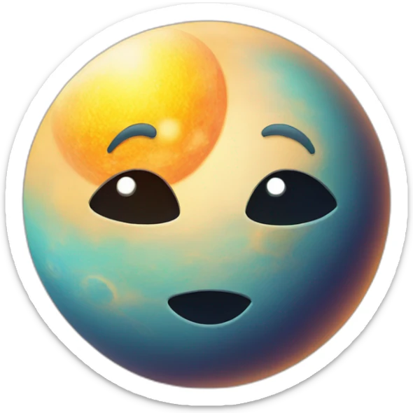 planet Sun with a cartoon smirking face with big calm eyes sticker