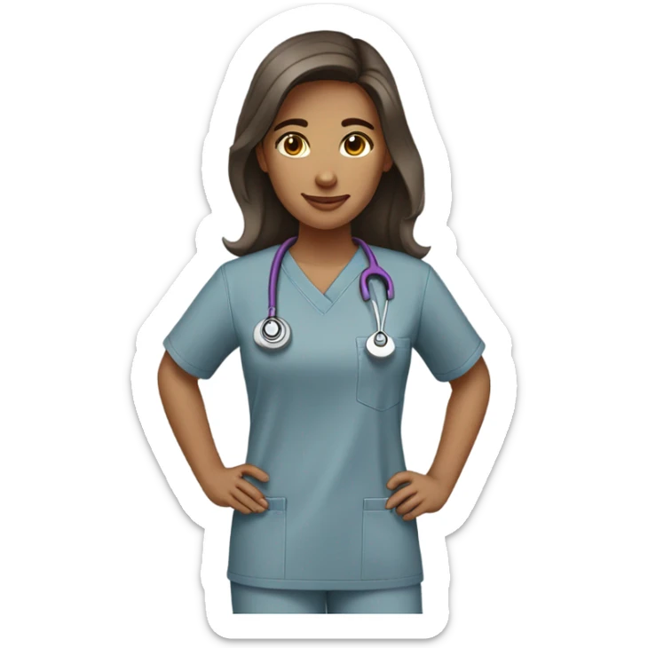brown hair girl in grey scrubs  sticker