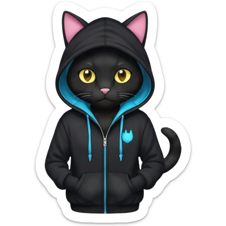 Black cat wearing a hoodie fursona (full body) sticker