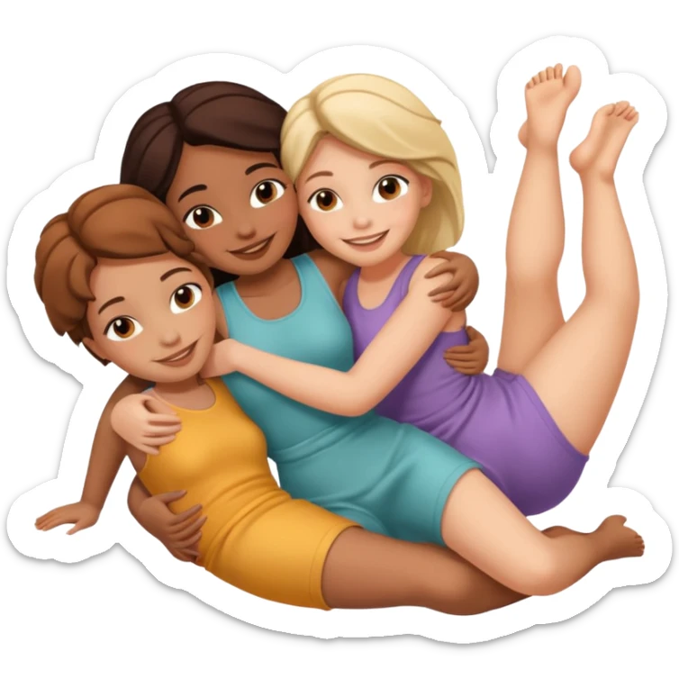 two women lying down full body on top of each other wrapped around each other  sticker