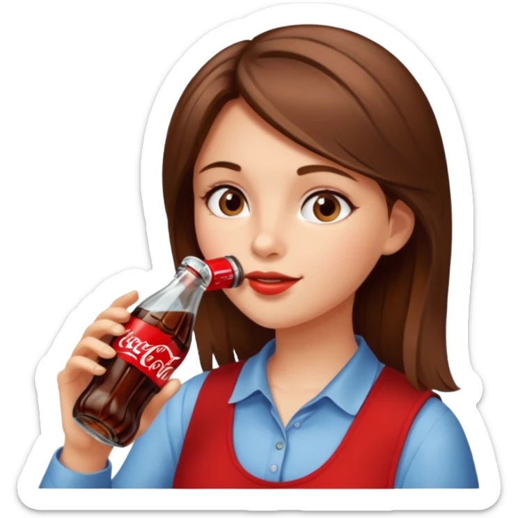 a girl with brown hair drinking a bottle of coca cola sticker