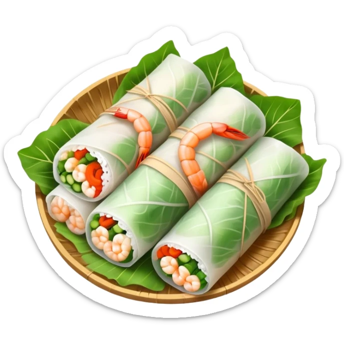 cinematic-realistic-vietnamese-summer-rolls-dish-emoji,-depicted-with-delicate-rice-paper-wraps-filled-with-fresh-vegetables-and-shrimp-rendered-with-crisp-textures-and-refreshing-lighting. sticker