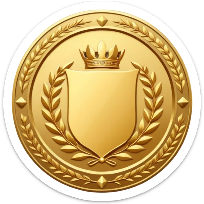 An elegant golden medal emblem with a sophisticated crest design, intricate details and a luxurious finish sticker