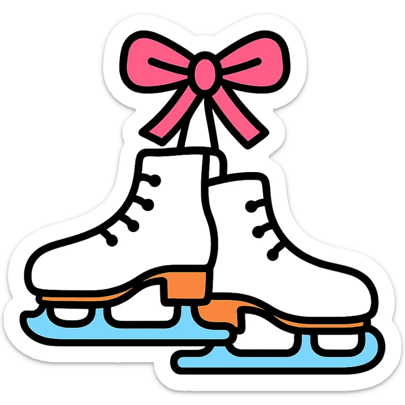 white ice skates with pink ribbon tied, clean and clear, icon style sticker