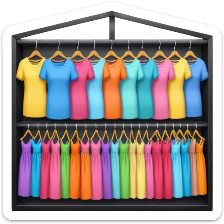 Clothing Store – racks of folded shirts and hanging dresses.

 sticker