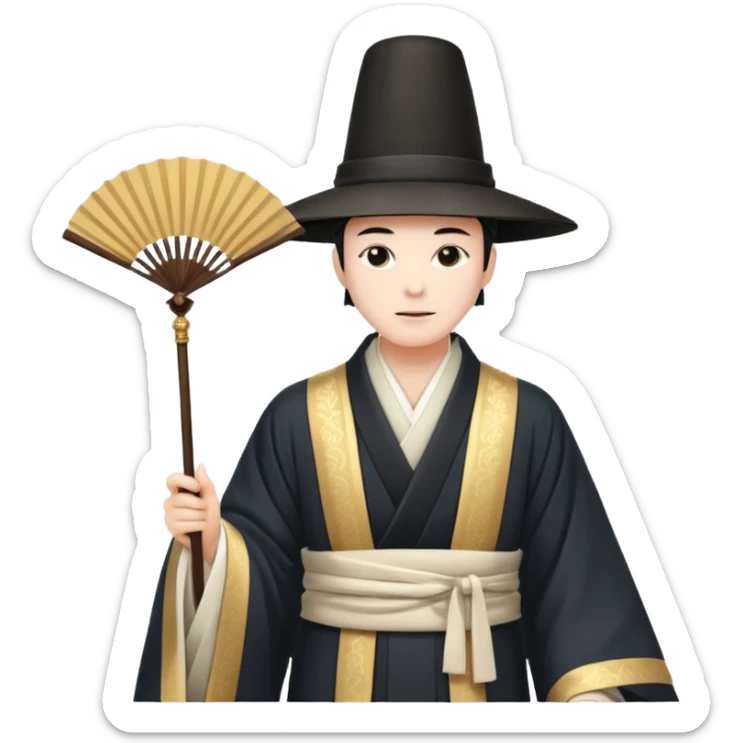 Japanese Court Lord Elegant noble in long robes with tall hat, white 
 sticker