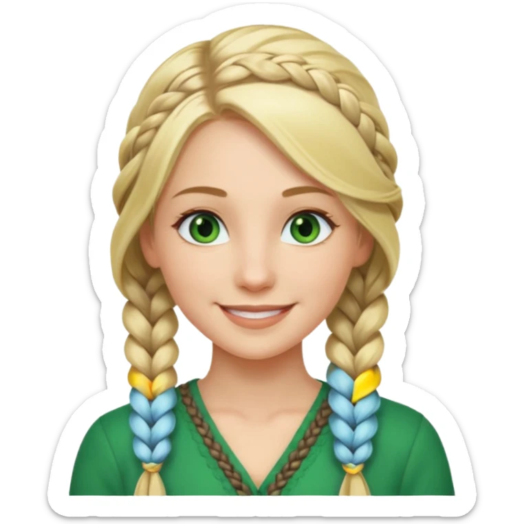 woman, long blond hair,green eyes, smiling, braid to the side sticker