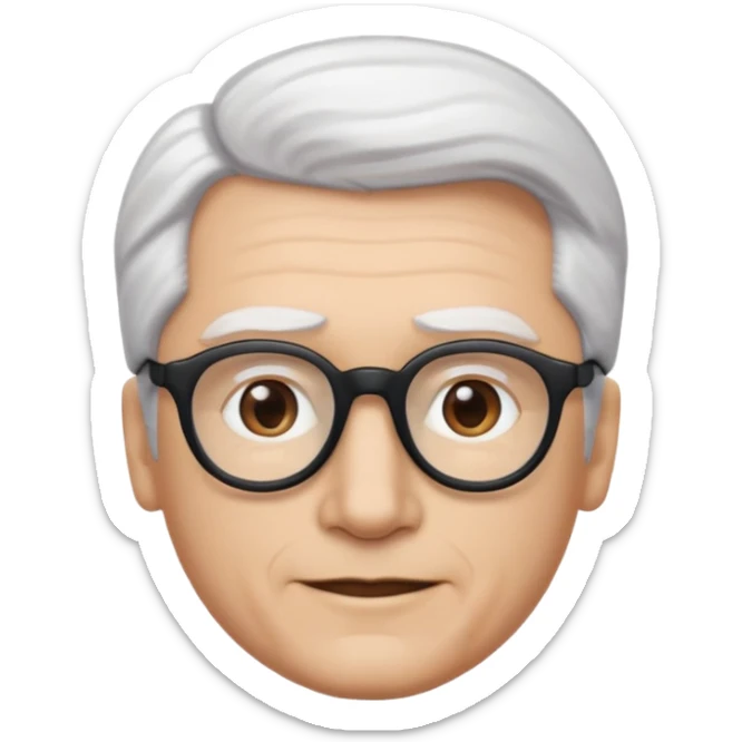 A man emoji with light skin, white hair styled in thick, swept-back waves, straight dark eyebrows, brown eyes behind black-framed glasses, an oval-shaped face, a small nose, and a subtle smile with no facial hair. sticker