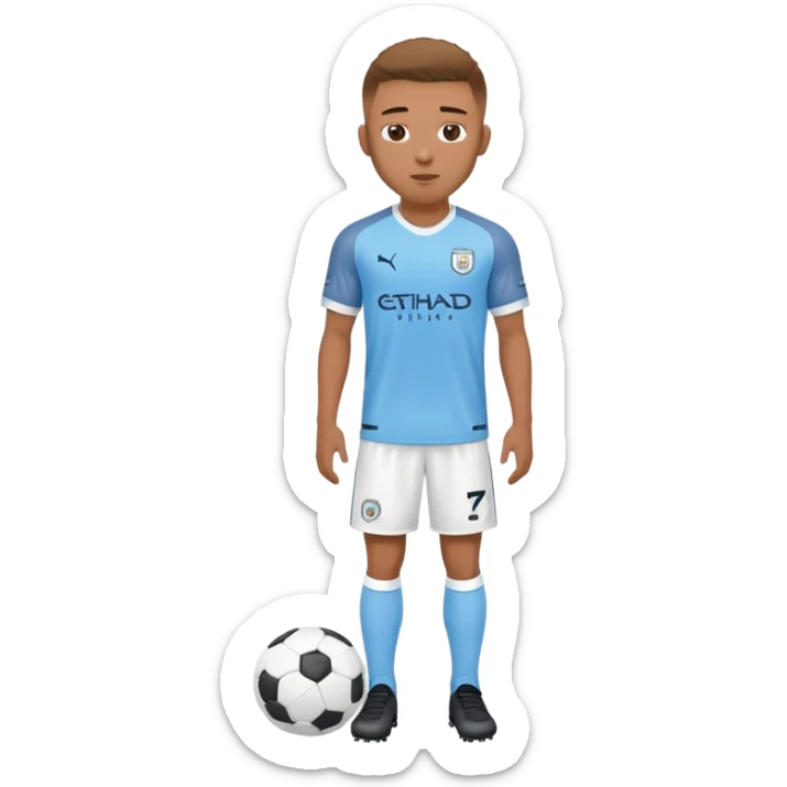 Soccer player wearing Manchester City sky blue jersey and white shorts sticker
