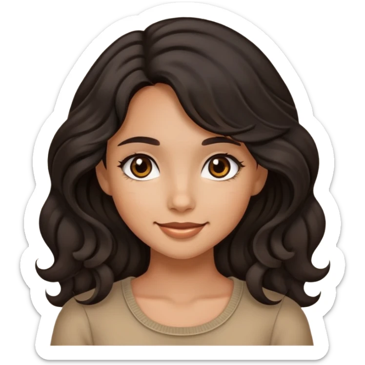 tan girl with black wavy hair and dark brown eyes sticker