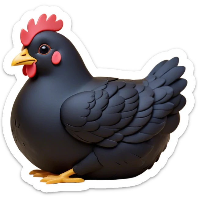 Meme-Worthy Cute Sleeping Black Chicken Portrait Emoji, Head resting peacefully with a contented smile, showcasing a delightfully compact build and a luxuriously soft black plumage, eyes shut in a serene, restful nap, Simplified yet hilariously adorable features, highly detailed, glowing with a soft, drowsy light, high shine, relaxed and utterly lovable, stylized with an air of playful laziness, bright and heartwarming, soft glowing outline, capturing the essence of a comically sleepy chicken, so meme-worthy it feels like it could instantly become the next viral sensation of adorable slumber! sticker