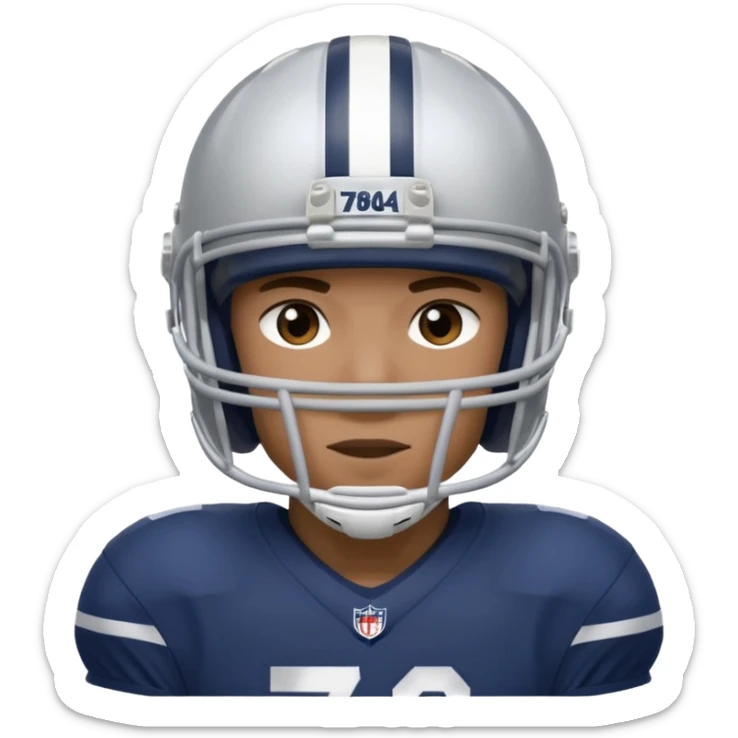 football player wearing white, silver, navy blue colors, and helmet should say "784" sticker