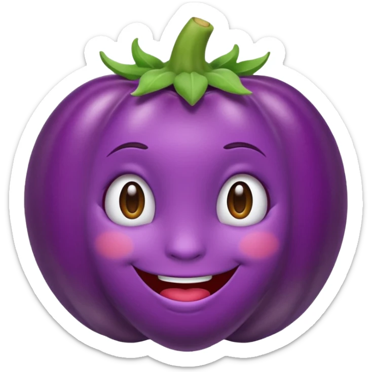eggplant emoji shy smiling in early Apple emoji style with minimal shading sticker