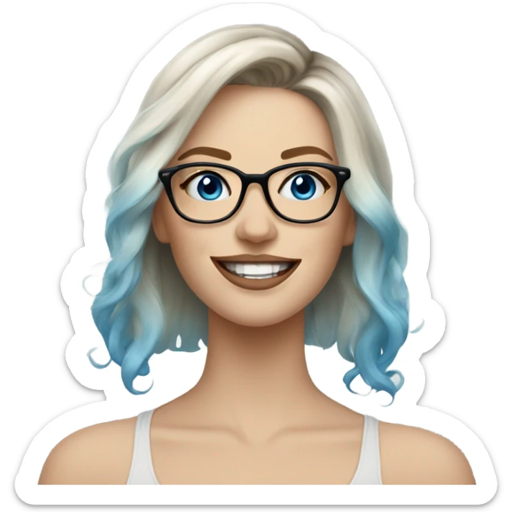 Balayage pale beautiful tattooed woman with glasses and blue eyes happy  sticker