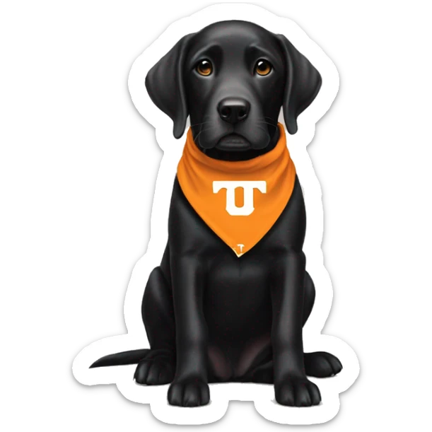 Black lab dog wearing university of Tennessee, Vols bandana sticker