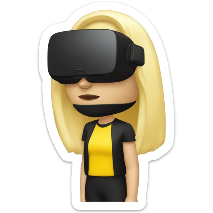 Blonde person yellow wearing the a Black VR Headset a bit nauseous sticker