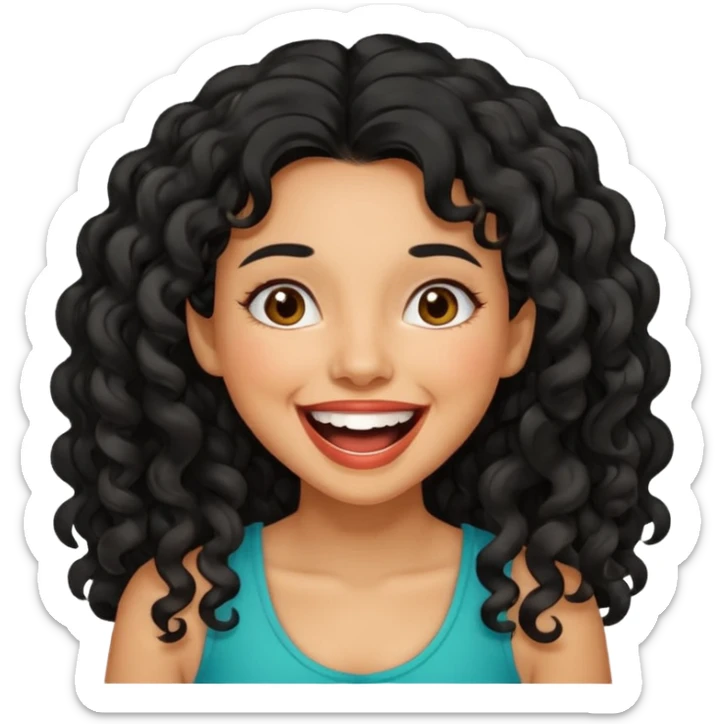Latina girl with long curly black hair, laughing sticker