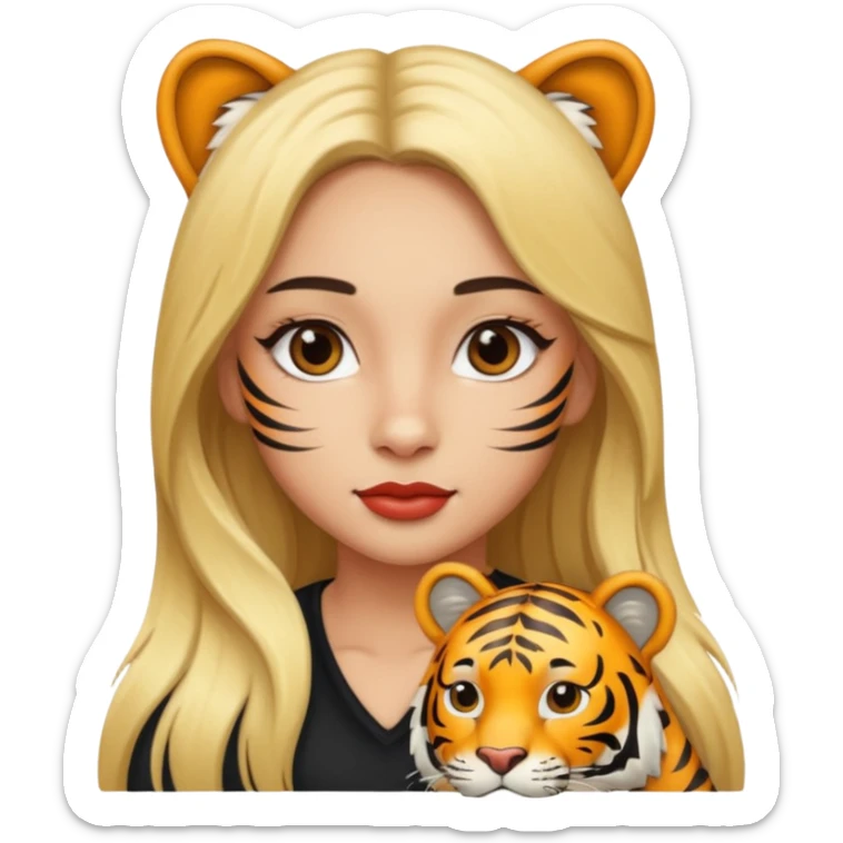 Tiger and a girl with long blond hair and with latina make up  sticker