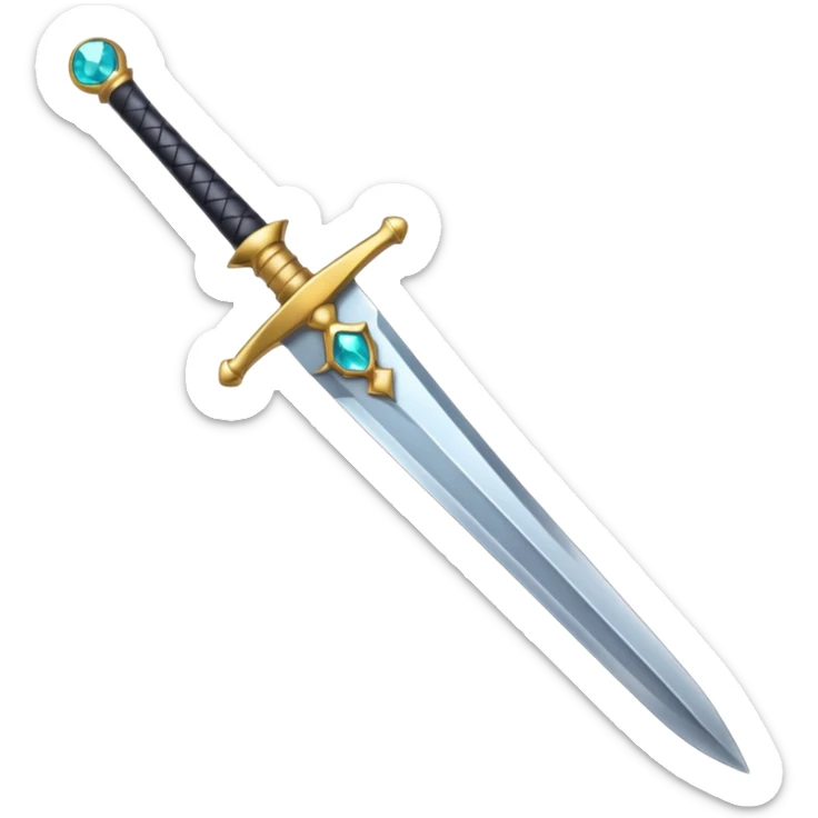 emoji style sword, straight blade, gemstone in the hilt, simple and clear sticker