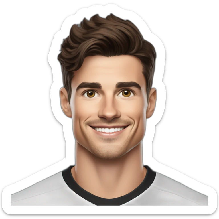 Mason mount Cristiano Ronaldo Matt Bomer 30 year old Silicon Valley product designer smiling with stubble and mustache in a black tshirt with broad shoulders profile photo sticker