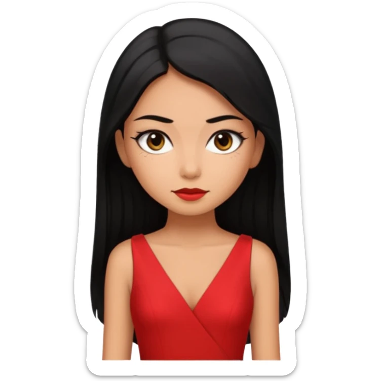 Chica con delineado con vestido rojo escotado en la espalda y pelo semi largo negro  sticker