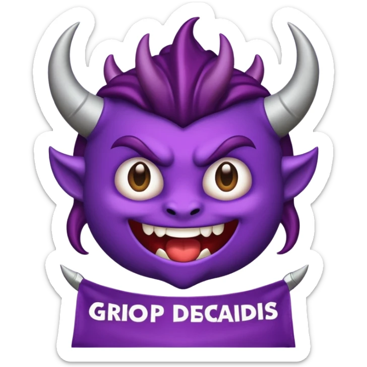 Crear un emojis de un 😈 con diseño y la frase Grupo los descarriados sticker