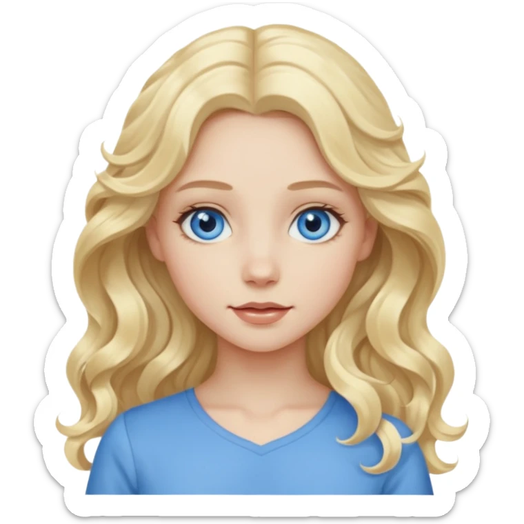A pale girl with blue eyes and long and blonde , wavy hair  sticker