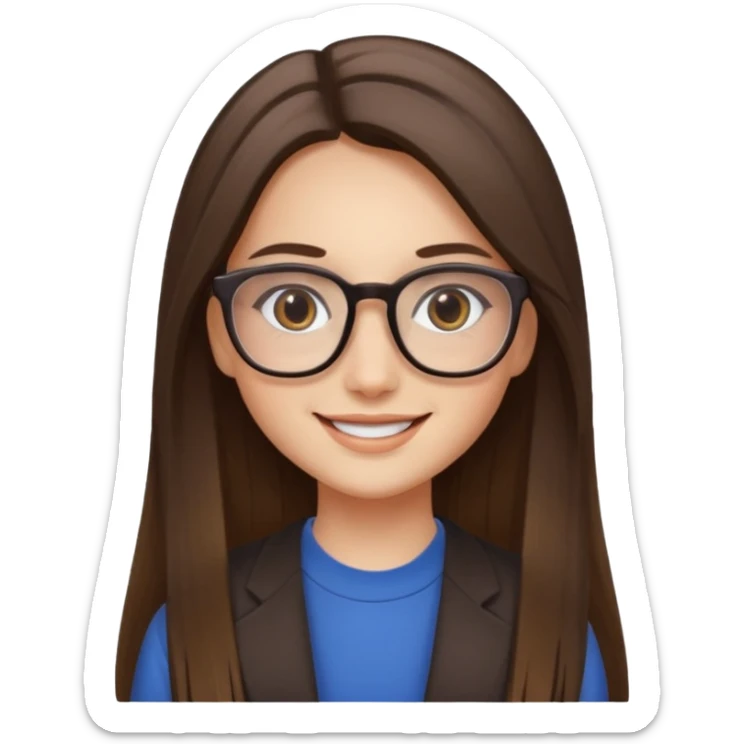Chica blanca con cabello liso largo balayage ojos cafe obcuro con lentes cuadrados sticker