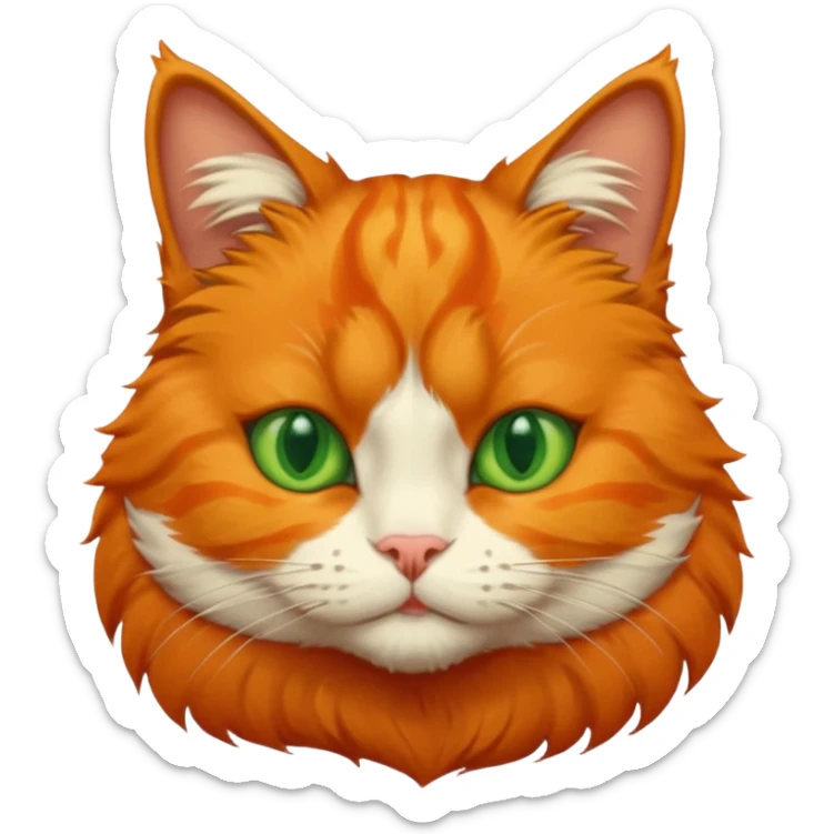 orange cat missing one an eye and with one green eye, with an orange patch of fur near his nose sticker