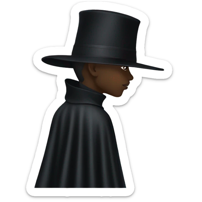 back profile of black magician, cape that says Dior, Dior logo on the cape sticker