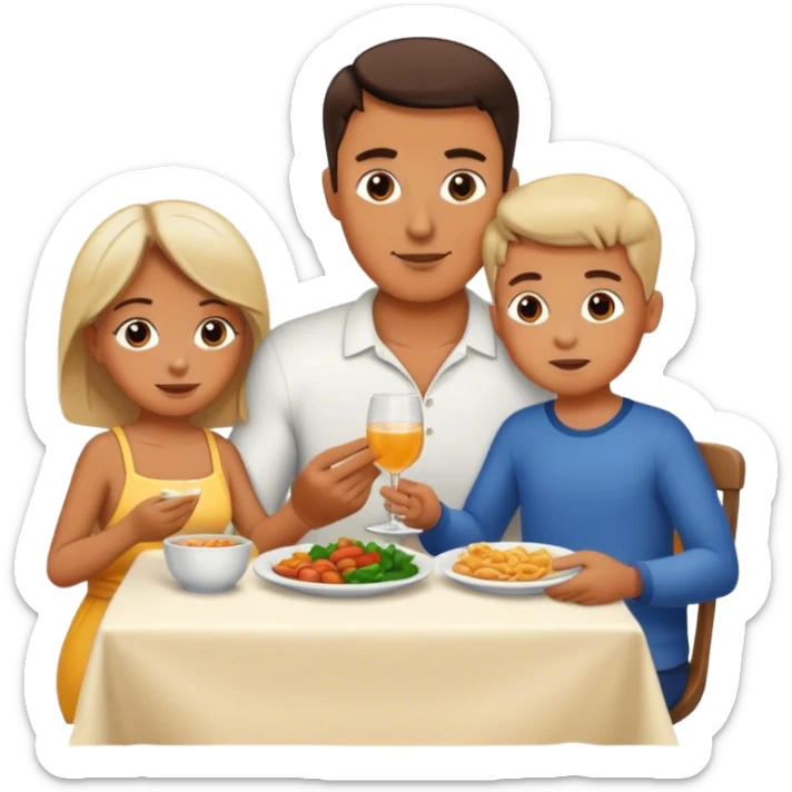 family of man, woman and little son having a dinner sticker