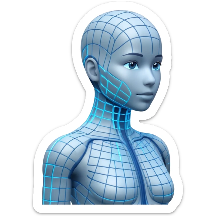 Human body silhouette with digital 3D scanning grid lines covering it, futuristic body scan sticker