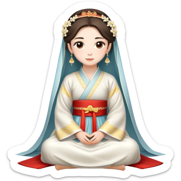 Beautiful girl wearing Hanfu wedding dress sitting sticker