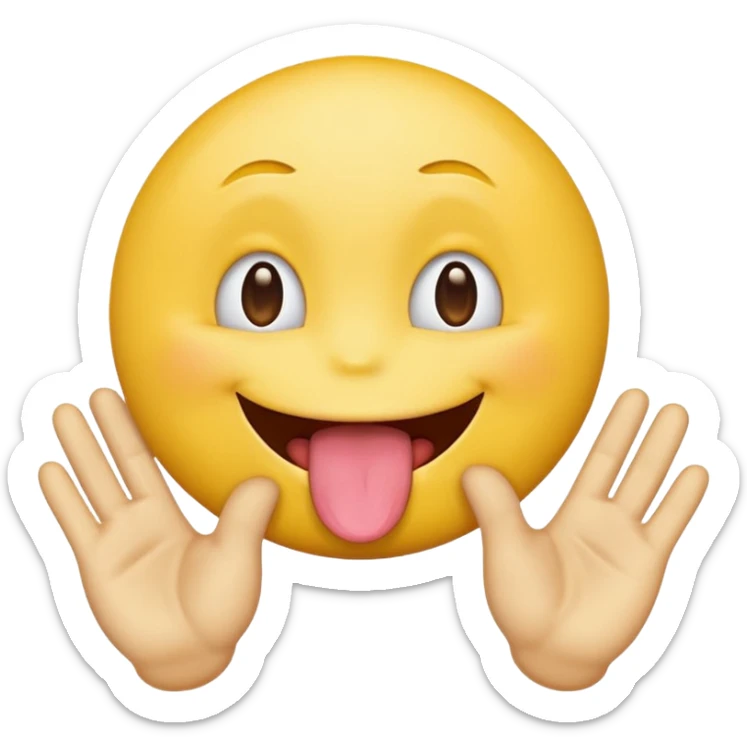 Yellow emoji face with two hands sticking it’s tongue out (I’m talking about in it meme) sticker