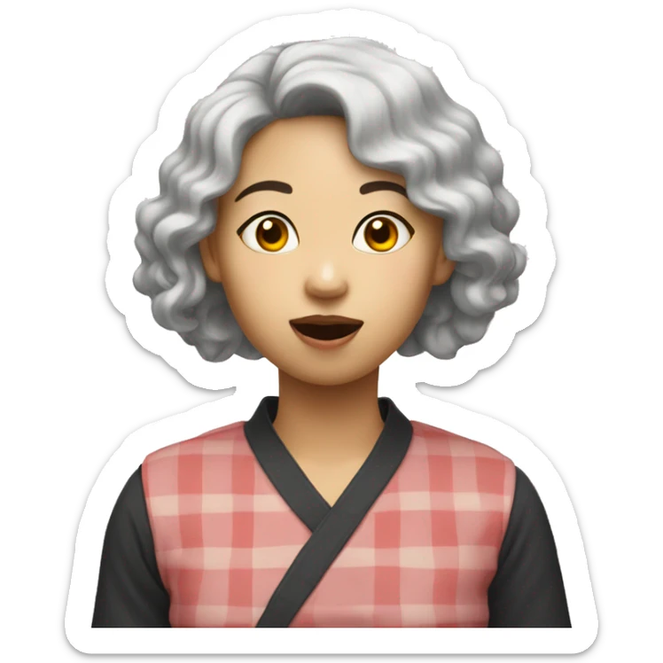 a asian girl with black curly wavy hair eating boiled eggs sticker