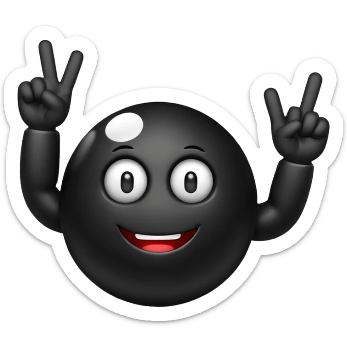 8 ball character with arms, one hand giving the middle finger, emoji style sticker
