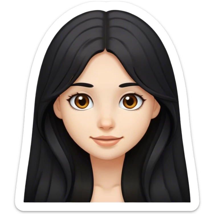 A girl with fair complexion with black long hair, dimples and brown eyes and  sticker