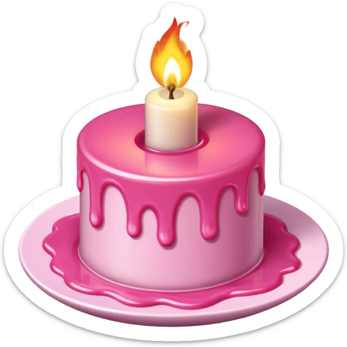 A drawing of a flaming pink candle that could be used at a romantic dinner table. The camera should be isometric at a ultra high angle. sticker