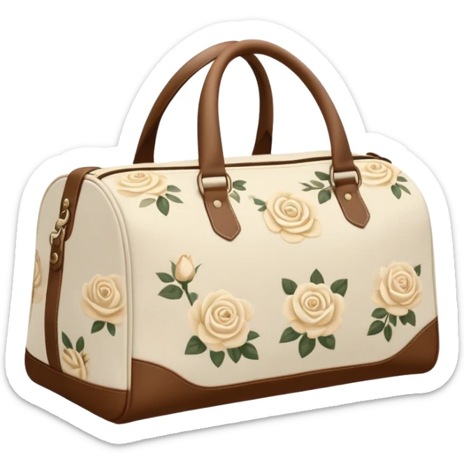A sports bag with a pale beige print in a small cream roses sticker