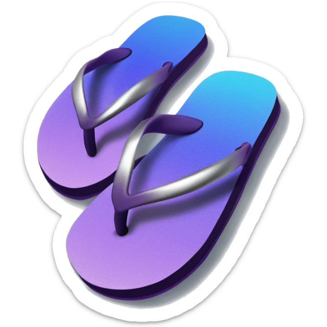 Realistic dark purple to blue ombre flip flops with metallic silver accents. sticker