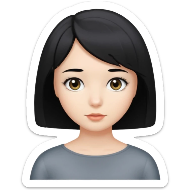 girl with short black hair, bob, with a white strand and gray eyes sticker
