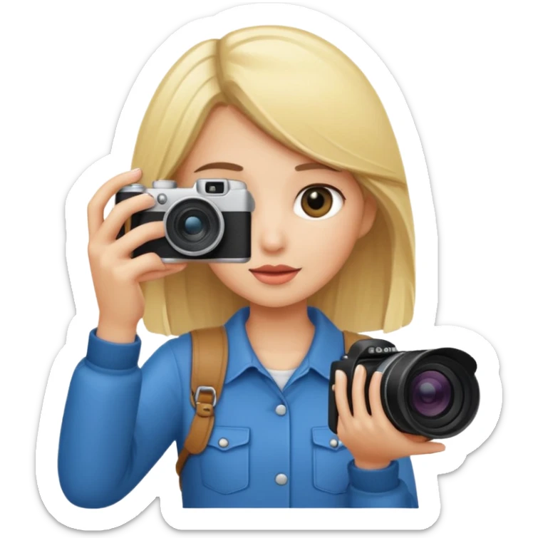 blonde girl photographer cartoon taking picture sticker