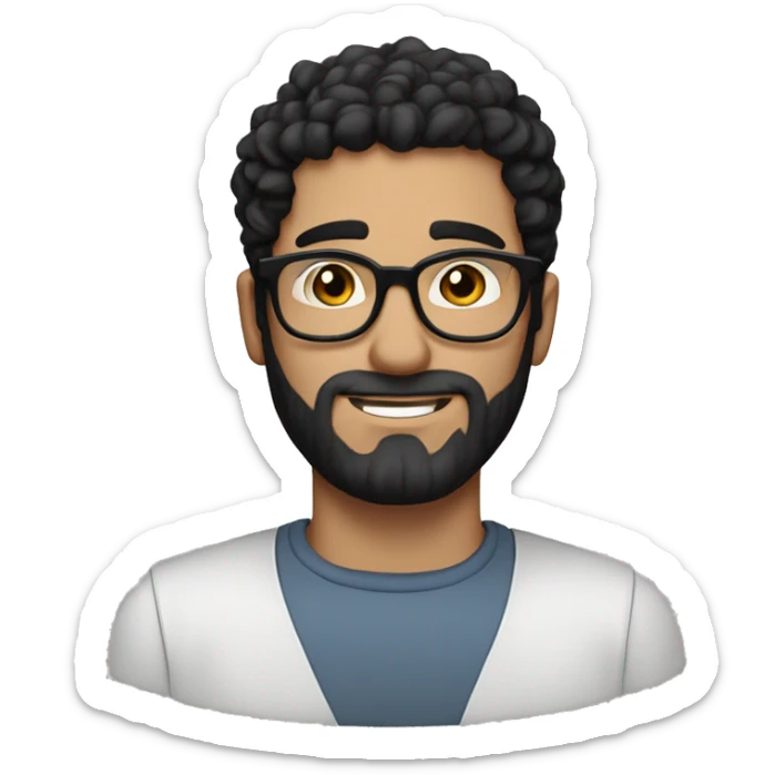 one european guy with short curly dark black hair and even shorter on the sides and beard and black eyes and round glasses sticker