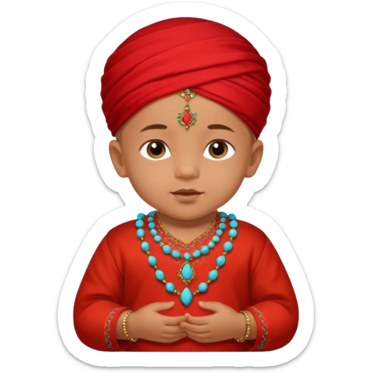  baby boy dressed in colorful ghalibiya with delicate decorations with a red Moracain tarbush  sticker