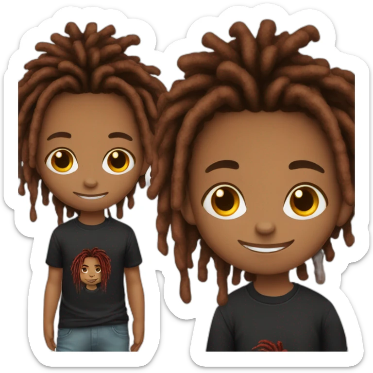 Cute brown skin boy with red and black striped colored dreads wearing a black shirt  sticker